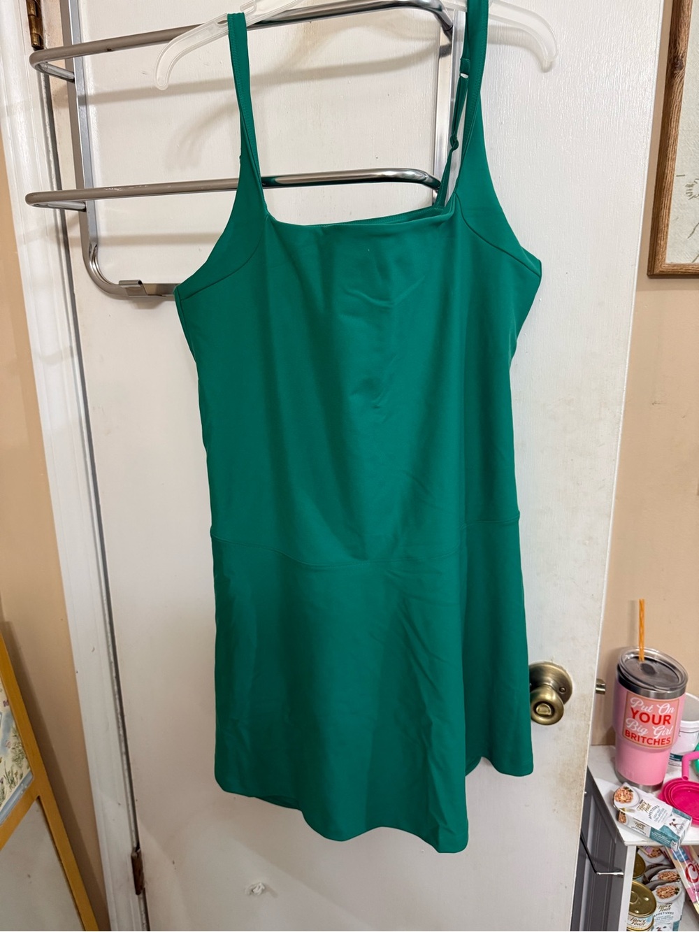 Green Square-Neck Tank Dress